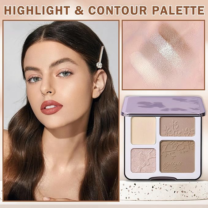 Contour Powder Highlighter Powder Contour Palette,2 In 1 Highlighter Contour Palette,Shimmer Powder Highlighter Matte Powder Contour Palette,Face Contorno Maquillaje-Warm Brown-VivaGrace Women