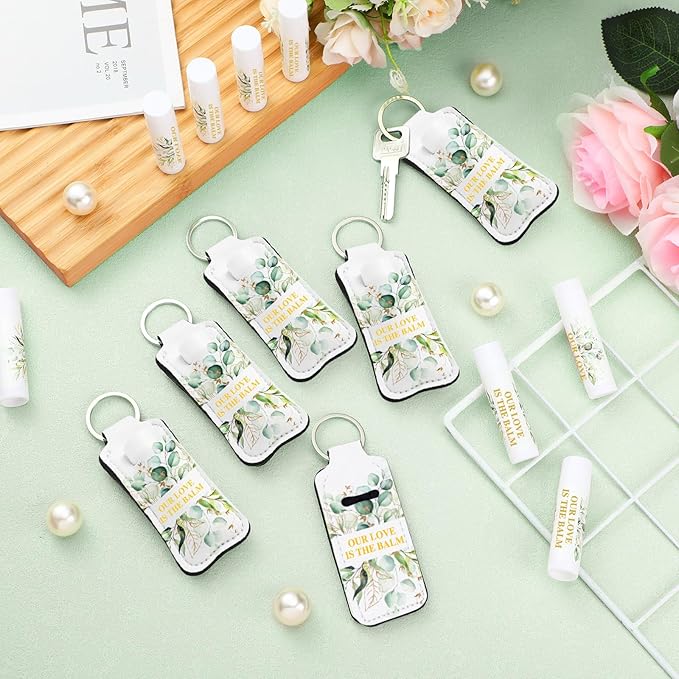 18 Sets Baby Shower Bridal Shower Favors for Guests Bulk Lip Balm and Lipstick Holder Keychains Set Baby Shower Bridal Shower Goodies Bags Thank You Gifts for Guests(Eucalyptus Wedding)-VivaGrace Women
