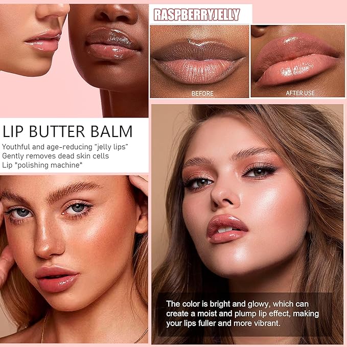4 Color Glossy Lip Butter Balm, Moisturizing Lip Gloss Butter Non Sticky High Shiny Finish Lip Glow Oil, Natural Plumping Lip Tint Lip Care & Repair Lip Mask for Soft & Smooth & Protect Dry Lip-VivaGrace Women