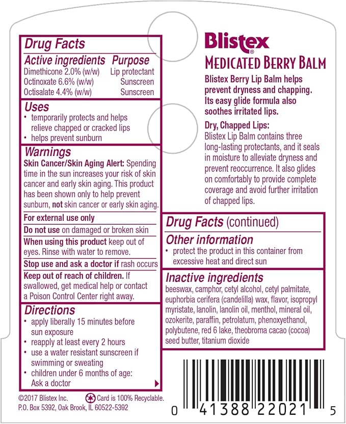 Blistex Medicated Lip Balm, Spf 15, Berry, .15-Ounce Tubes (Pack of 3)-VivaGrace Women
