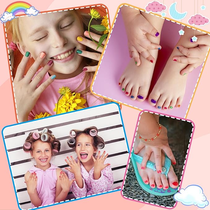 Kids Nail Polish Set for Girls - 10 Rainbow Colors Non-Toxic Quick Dry Peel Off Water Based Nail Polish Toys Kit for Toddler Teen Party