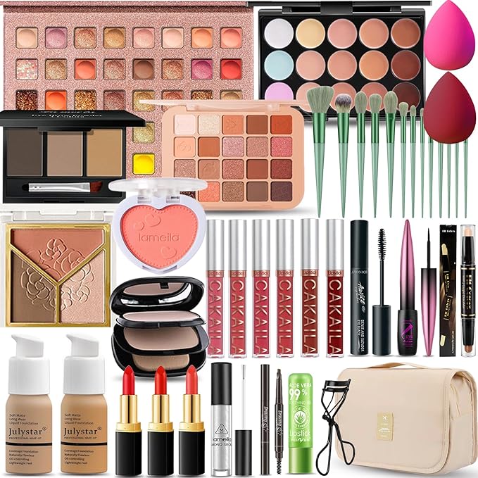 All in One Makeup Kit for Women Full Kit, Professional Travel Makeup Kit for Women & Teens, Foundation Eyeshadow Lipstick Brow Pencil Eyeliner Contour Powder, Complete Make Up Gift Set for Beginners-VivaGrace Women