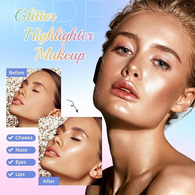 Highlighter Makeup Palette,Highlighter Palette Illuminator Powder Palette White Highlighter Baked Waterproof Long Lasting Brilliant Lighten Skin Color Face Contour Powder Makeup Highlighter-VivaGrace Women