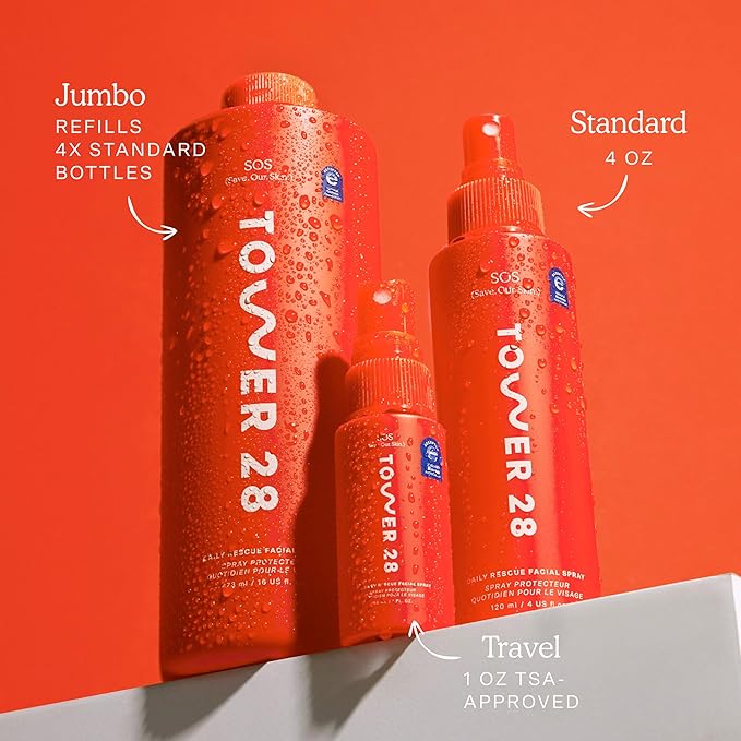Tower 28 SOS Daily Rescue Facial Spray for Sensitive Skin, Hypochlorous Acid Spray Helps Visibly Reduce the Appearance of Redness and Breakouts, Travel Size Toner for Face, 1 FL Oz-VivaGrace Women