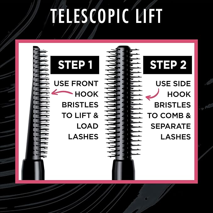 L'Oreal Paris Telescopic Lift Mascara, Lengthening and Volumizing Eye Makeup, Lash Lift with Up to 36HR Wear, Waterproof, Black, 0.33 Fl Oz