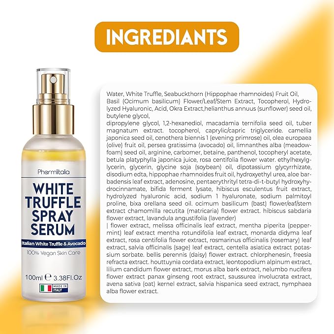 Italian White Truffle Spray Serum - Vegan Skin Care - Face Mist Hydrating Spray with Avocado & White Truffles - Face Serum for Radiant Skin - 3.38 Fl Oz-VivaGrace Women