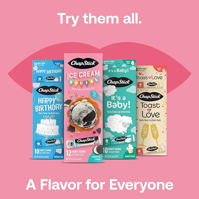ChapStick Ice Cream Social, Party Favor Lip Balm Pack - Cookies & Cream - 0.15 Oz x 12 Sticks-VivaGrace Women
