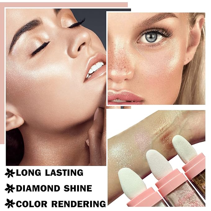 3PCS Polvo De Hadas Body Shimmer Glitter Highlighter Powder Makeup,High Gloss Sparkle for Face Body Hair,Create The Most Sparkly And Attractive Glitter Makeup-VivaGrace Women