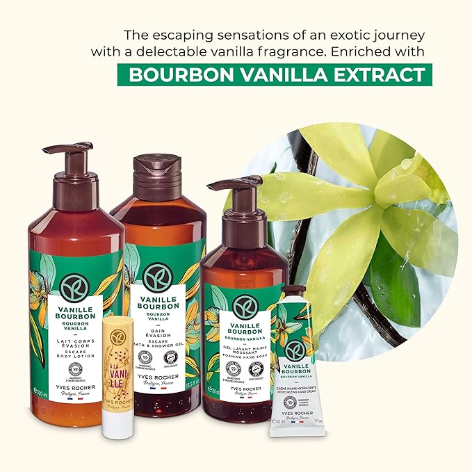Yves Rocher Bain de Nature Vanilla 6-Piece Gift Set, Shower Gel, Hand Cream, Body Lotion, Lip Balm, Hand Soap & Vanity Bag, 6 Items-VivaGrace Women