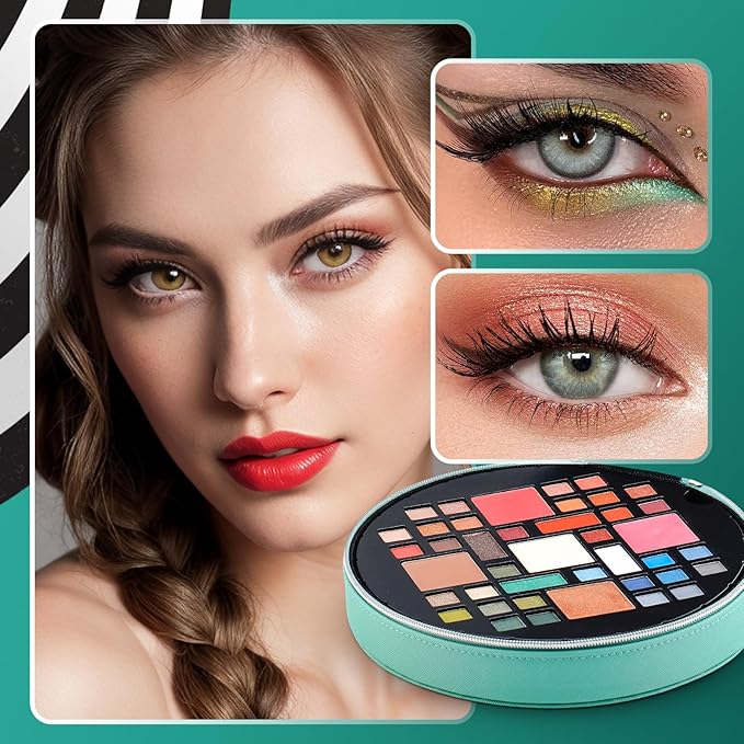 Color Nymph All In One Makeup Kit For Teens With Portable Cosmetics Bag, Multiple Makeups For Begginers As Christmas,New Year,Birthday Gift Included 38-Colors Eyeshadows Lipglosses Brushes(Green)-VivaGrace Women