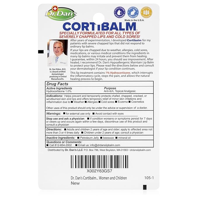 Dr. Dan's Cortibalm - 1 Pack - for Dry Cracked Lips - Healing Lip Balm for Severely Chapped Lips - Designed for Men, Women and Children…-VivaGrace Women