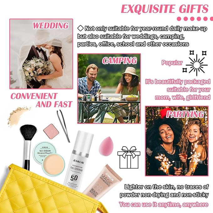 Color Changing Foundation Set,Full Coverage Foundation Liquid Foundation Makeup Gift Set,Moisturizing BB Cream for Women,Flawless Loose Setting Powder Face Primer Base Makeup Kit With Makeup Sponge-VivaGrace Women