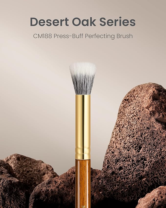 Desert Oak Series Dual Wool Blush Brush - Flat Top Goat Hair for Diffused Powder & Cream Blush, Seamless Blending, Bubinga Handle (CM 188)-VivaGrace Women