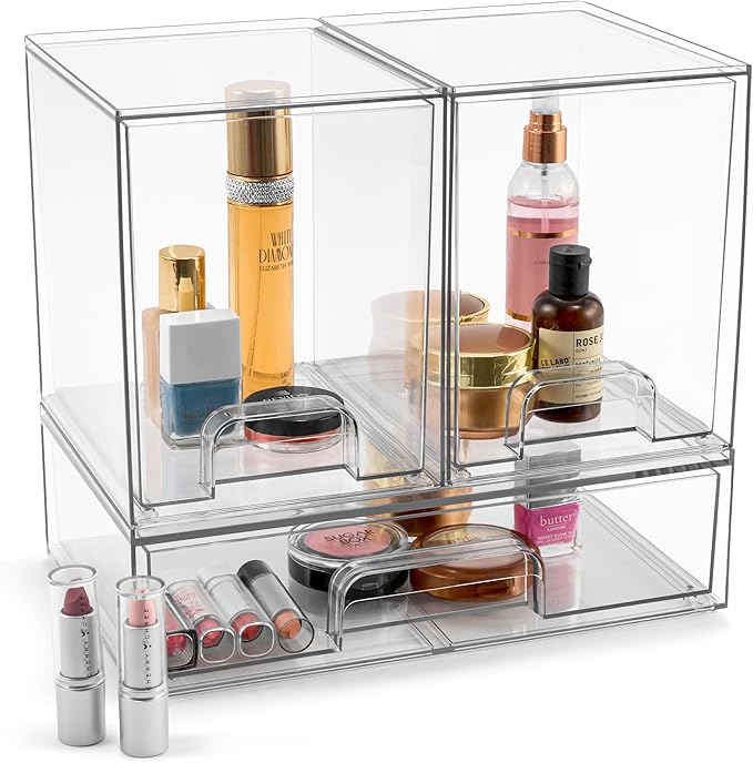 Sorbus Acrylic Storage Containers - 3 Pack, Stackable Storage Bins Set for Bathroom Organization - Clear Acrylic Drawer Organizers - Makeup Case Pull-Out Drawers (7.6’’ Tall and 12.1’’ Wide)-VivaGrace Women