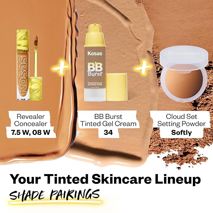 Kosas BB Burst Tinted Face Gel Cream - Supports Healthy Collagen, Smoothes Skin, Hydrates & Moisturizes - Lightweight Buildable Coverage - Medium Deep Warm 34, (1 Oz/30 ML)-VivaGrace Women