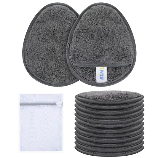 SINLAND Reusable Makeup Remover Pads For Face,Eye,Lips Microfiber Gentle Facial Cleansing Cloths for All Skin Types Friendly for Makeup Remover With Laundry Bag 5.1inchx3.93inch Grey Pack of 12-VivaGrace Women