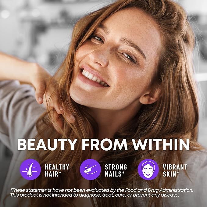 Biotin and Collagen Supplements with Keratin 25000 mcg - Hair Skin & Nails Vitamins with Collagen Keratin B Complex - Made in USA - Biotin for Hair Growth Women & Men Support Skin & Nails, 60 Capsules-VivaGrace Women