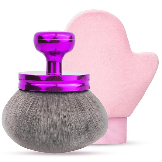 Self Tanner Brushes- Extra Large Body Kabuki Brush & Tanning Mitt, 2 Pcs, Big Body Makeup Brush for Legs, Face, Soft Self Tanning Glove Applicator for Fake Tan, Foundation, Lotion, Makeup (Purple)-VivaGrace Women