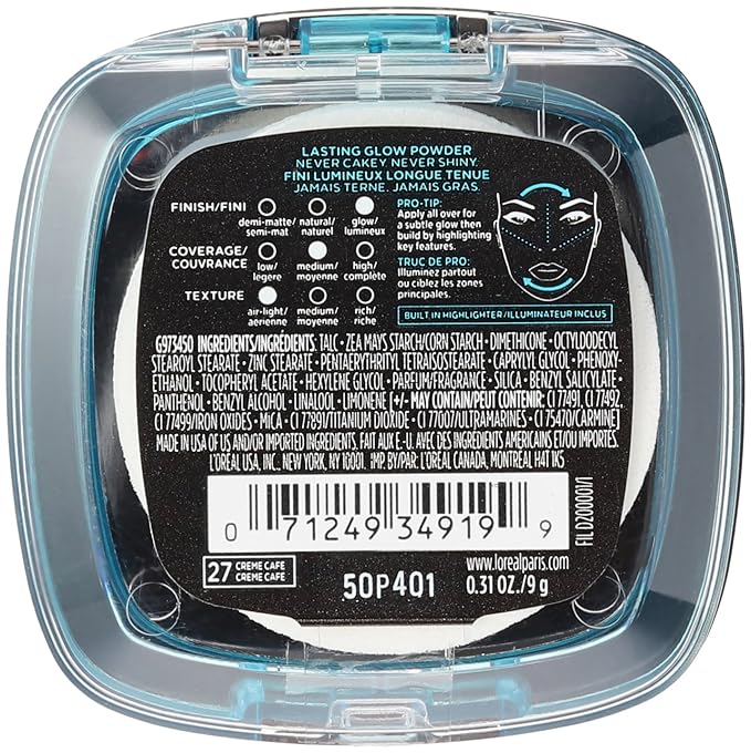 L'Oréal Paris Infallible Pro Glow Pressed Powder, Creme Cafe, 0.31 oz.-VivaGrace Women