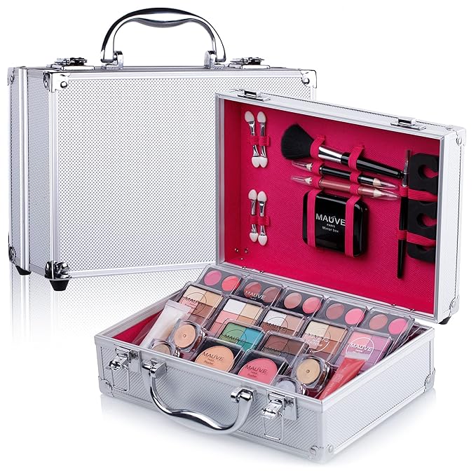 Makeup Kit for Girls and kids 8-12 Carry All Makeup Train Case with Pro Makeup for Teens Women Full Starter Cosmetics Set (SILVER)-VivaGrace Women