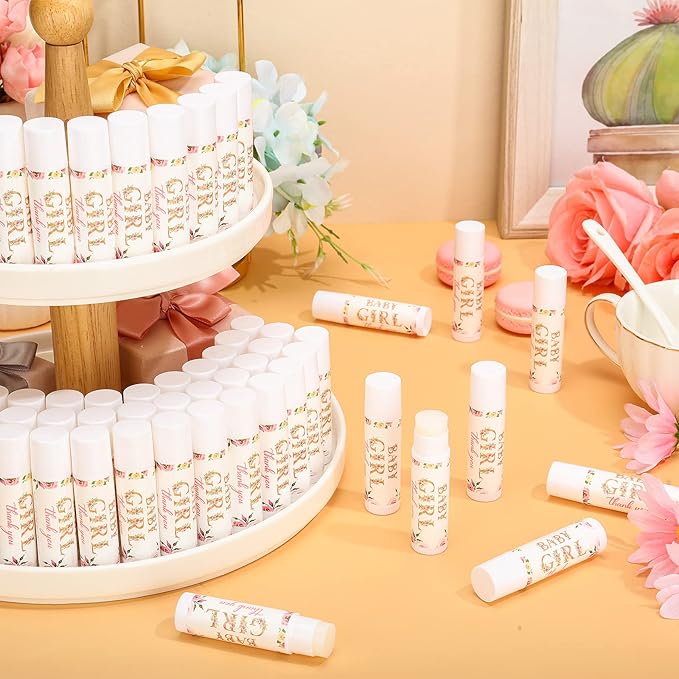 Dunzy 50 Pcs Thank You Gift Lip Balm Bulk Baby Shower Party Favors Bridal Shower Favor Lip Care with Assorted Fruit Flavors Thank You Lipstick for Guest Basket Gift Stuffer (Floral)-VivaGrace Women