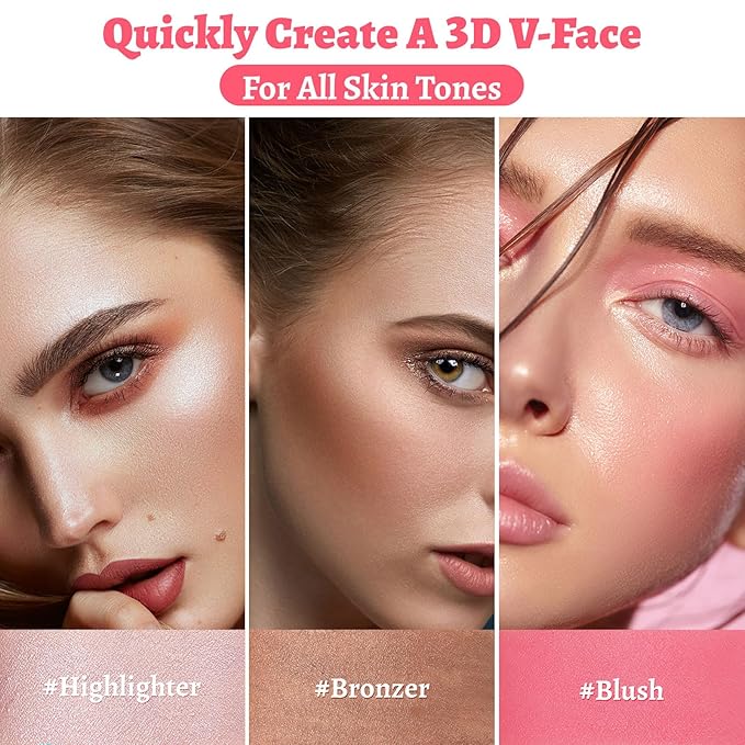 Face Stick Trio 3Pcs Multi Makeup Blush Highlighter Contour Sticks, Buildable Blendable Lightweight Cream Blush Stick for Cheeks Lips Make Up For Women (05)-VivaGrace Women