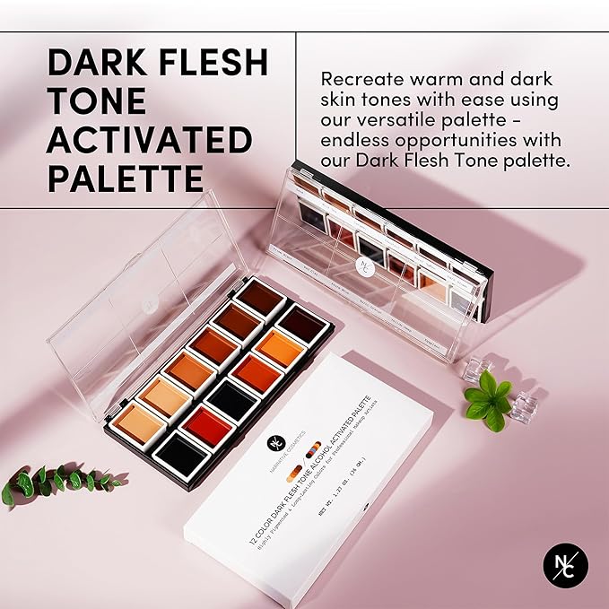 12 Color Dark Flesh Tone Alcohol Activated Makeup Palette for Special Effects - Waterproof Dark Flesh Tone Makeup for Professional Makeup Artists-VivaGrace Women