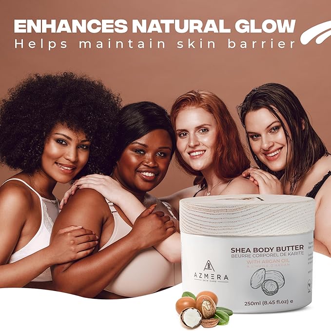 AZMERA Handcrafted Whipped Shea Body Butter – Unscented Moisturizer for Dry, Sensitive Skin with Argan Oil & Vitamin E – Vegan, Non-Greasy Whipped Body Butter for Women & Men – 8.82 oz-VivaGrace Women