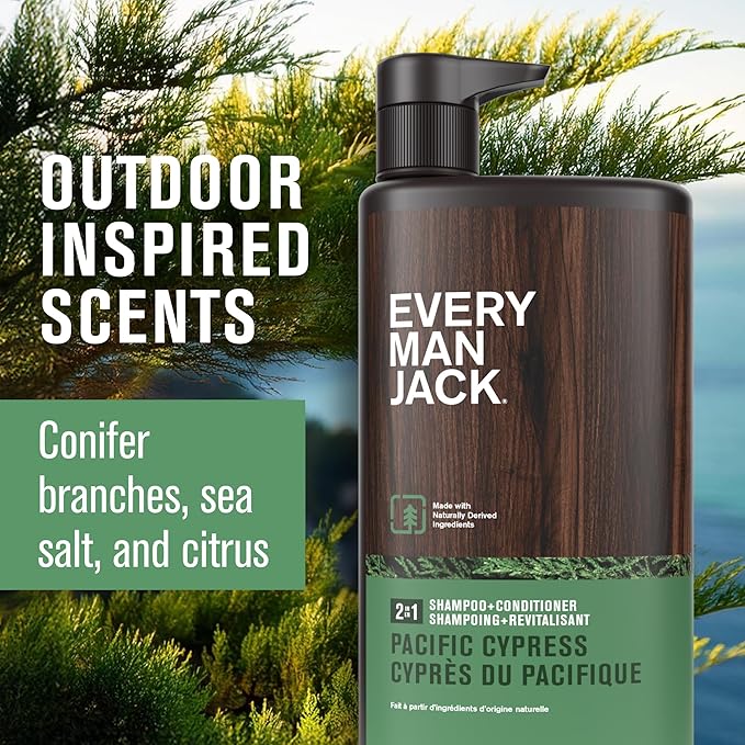 Every Man Jack 2-in-1 Daily Shampoo + Conditioner - Pacific Cypress | Nourishing For All Hair Types, Naturally Derived, Cruelty-Free Shampoo and Conditioner Set for Men | 24oz -1 Bottle-VivaGrace Women