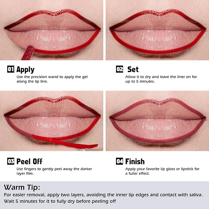 KIMUSE Peel Off Lip Liner Stain, Long Lasting Lip Tint Stain, Waterproof, Transfer-Proof, Highly Pigmented Color Lip Stain Liner, Matte Finish-VivaGrace Women