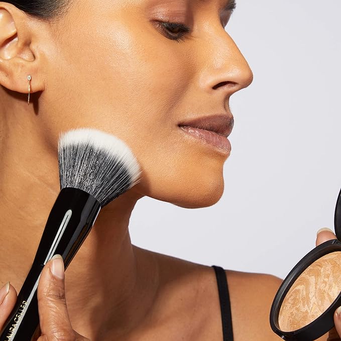 LAURA GELLER Full Face Powder Makeup Brush with Wooden Handle in Midnight Black – Foundation, Setting Powder, Blush, Bronzer, Highlighter and Luminizers – Sheer, Even Application and Blending Makeup-VivaGrace Women