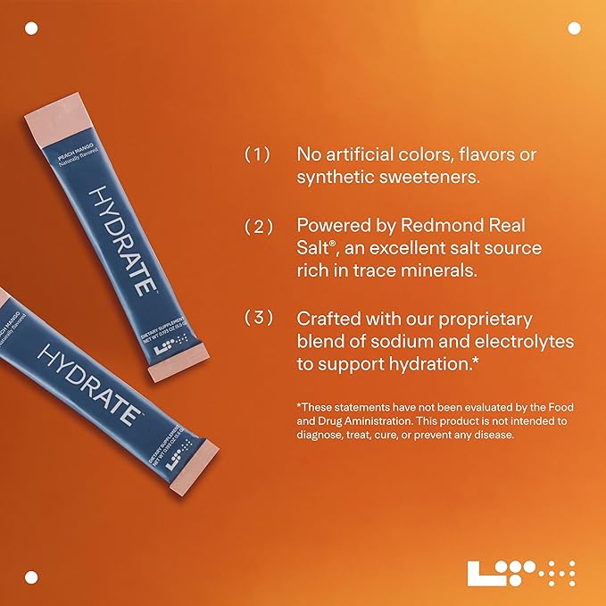 LTH Hydrate Hydration Mix - Trusted by Life Time Fitness Members - NSF Certified for Sport - Electrolyte Powder - Plant-Based, Non-GMO, Gluten Free - 15 Single-Serve Packets (Peach Mango) - 2-Pack-VivaGrace Women