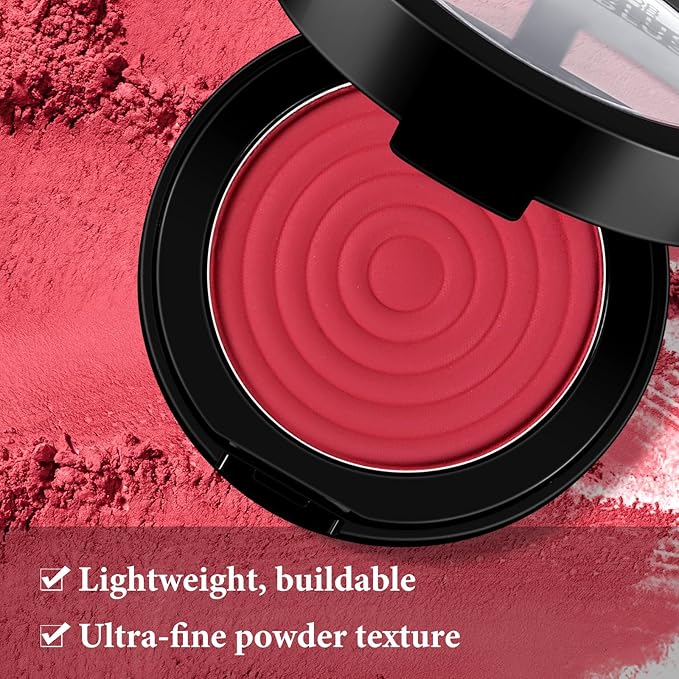 Boobeen Soft Blend Powder Blush for Cheeks, Buildable Color Matte Smooth Blush Palette Compact Blush Powder Makeup, Long-lasting Flush Color, with Mirror and Brush-VivaGrace Women