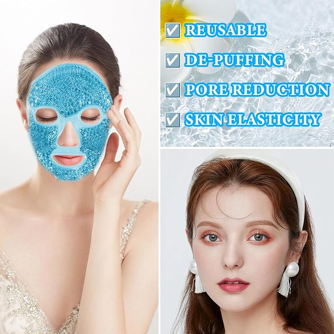 Cold Face Eye Mask Ice Pack for Dark Circles,Puffiness,Face SPA,Headaches,Pressure,Cooling Face Masks for Women Sleeping,Migraines Relief,Skin Care Gel Beads Hot Cold Use Ice Facial Mask-VivaGrace Women