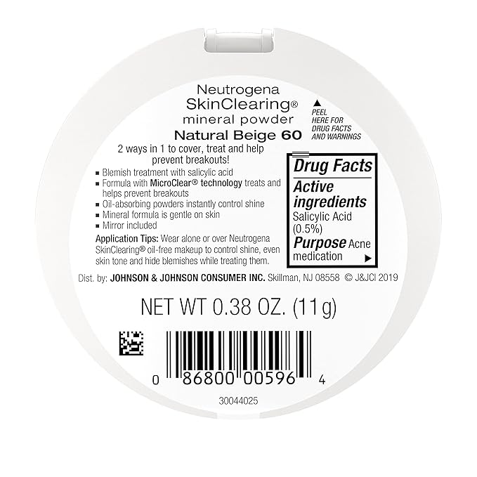 Neutrogena SkinClearing Mineral Acne-Concealing Pressed Powder Compact, Shine-Free & Oil-Absorbing Makeup with Salicylic Acid to Cover, Treat & Prevent Breakouts, Natural Beige 60,.38 oz (Pack of 2)-VivaGrace Women