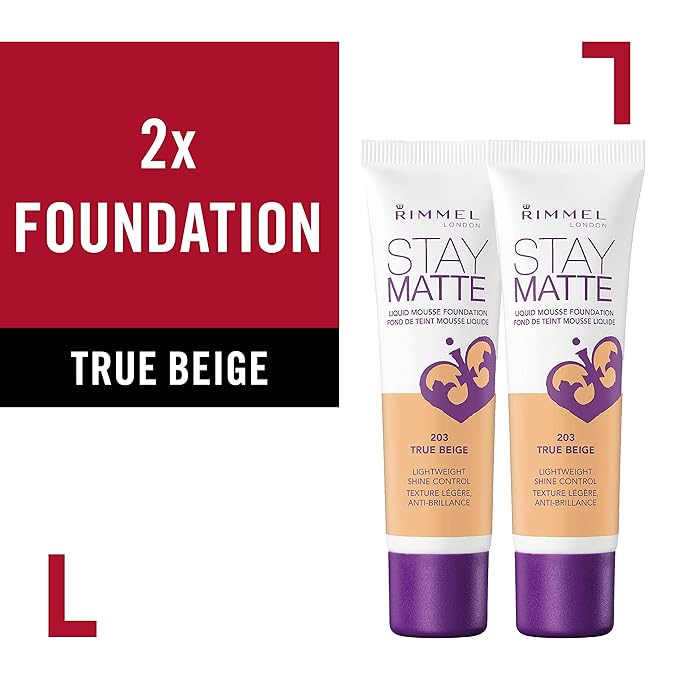Rimmel, Stay Matte Foundation, True Beige 2 Count (Pack of 1)-VivaGrace Women