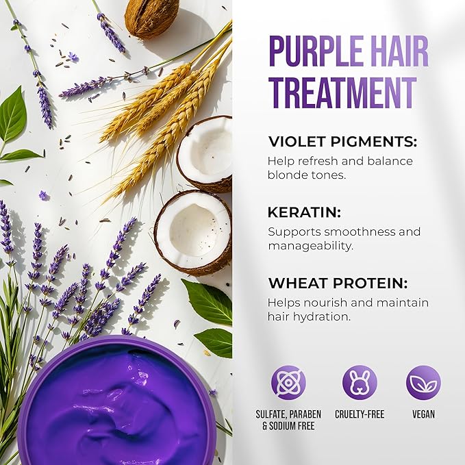 SUNATORIA New Keratin Purple Hair Mask- Blonde Hair Purple Toner - Repair & Nourishment Treatment For Bleached, Brassy Hair - Blue Hair Mask, No Yellow Tones - Deep Conditioner For Color Treated Locks-VivaGrace Women