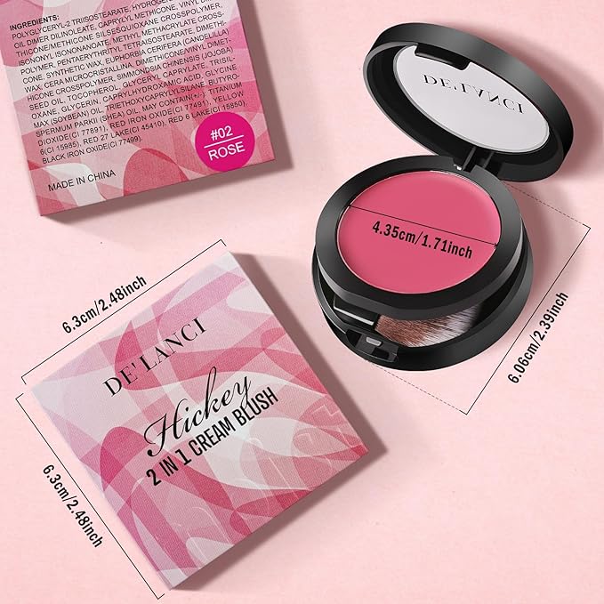 Multi-Purpose Cream Blush for Cheeks & Lip & Eyeshadow, Buildable Lightweight Peach Blush Balm, Ultra Hydrating Cruelty-Free Makeup Blush for Dry/Sensitive Skin, Waterproof Blush, Built-in Brush, Rose-VivaGrace Women