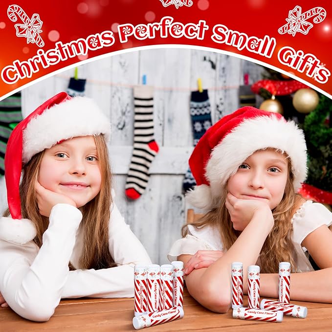 50 Pack Christmas Candy Peppermint Cane Lip Balms Bulk Holiday Flavor Collection Lip Balm Gifts Christmas Stocking Party Gifts Goodie Bags Stuffers for Women Men Staff Employee-VivaGrace Women