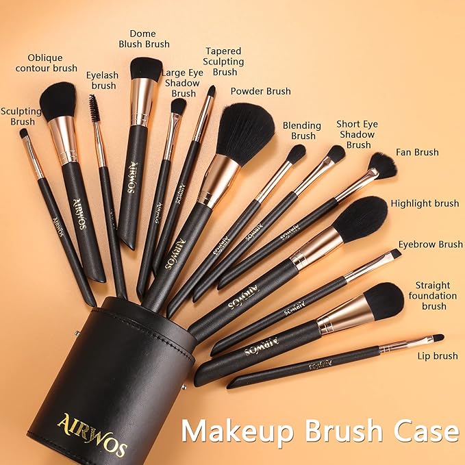 AIRWOS® Makeup Brushes Set Professional 14Pcs Makeup Brushes Pearl Flash Handles Premium Synthetic Foundation Face Powder Brush Blending Eyeshadow Concealers Makeup Brushes MakeUp Brushes with Case-VivaGrace Women