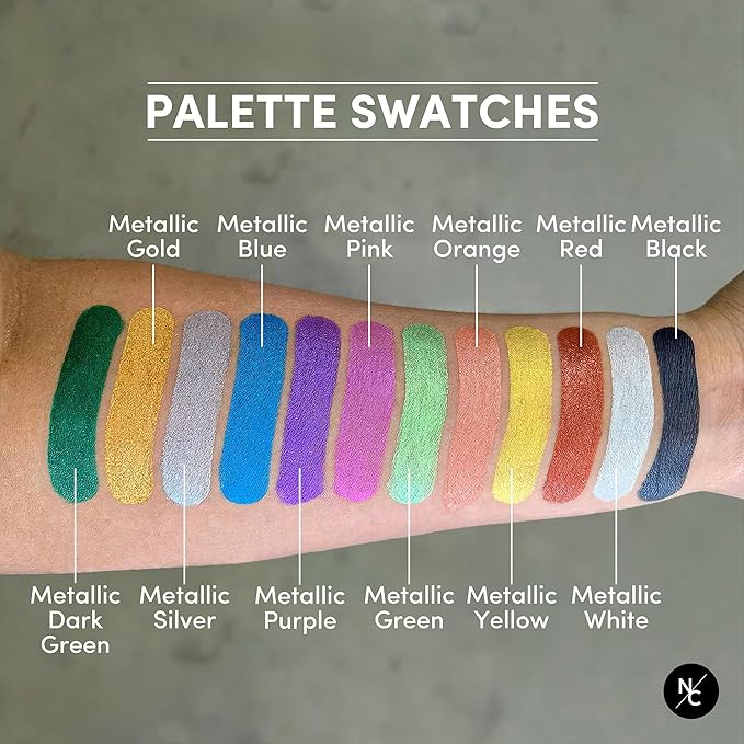 Metallic 12-Color Palette - Luxurious Water-Activated Makeup for Face & Body - Shimmering Shades for SFX, Cosplay, Theater, Film & TV Makeup Artists-VivaGrace Women