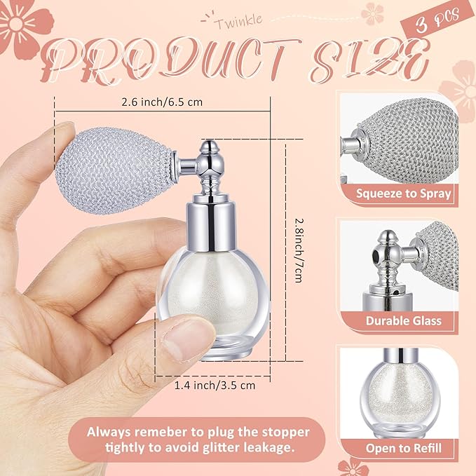 3 Pcs Glitter Spray for Hair and Body, Highlighter Shimmering Spray Powder High Gloss Body Glitter Spray Sparkle Powder for Face Body Cosmetic, Champagne, Pearl White, Bronze Color-VivaGrace Women