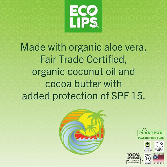 Eco Lips Classic Mint Broad Spectrum Sunscreen Lip Balm 6-Pack - 100% Plastic-Free Plant Pod Packaging - Made in USA-VivaGrace Women