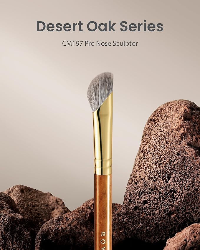 Desert Oak Series Pro Nose Sculptor - Arctic Fluff Hybrid Bristles for Nasal Contouring, Wide Angled Nose Brush, Bubinga Handle (CM 197)-VivaGrace Women