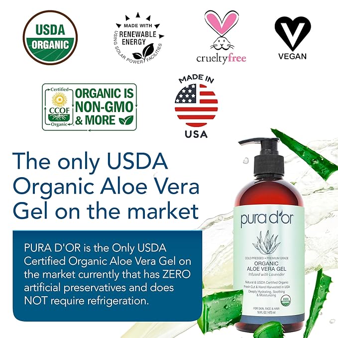 PURA D'OR ORGANIC Aloe Vera Gel Lavender (16 Oz X 3) All Natural - ZERO Artificial Preservatives - Deeply Hydrating & Moisturizing - Sunburn, Bug Bites, Rashes, Small Cuts, Eczema Relief - Skin & Hair-VivaGrace Women