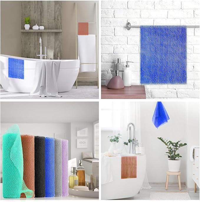 UJFQBH 6 Pieces African Bath Sponge African Net Long Net Bath Sponge Exfoliating Shower Body Scrubber Back Scrubber Skin Smoother,Great for Daily Use (Purple, Gray, Blue, Black, Brown, Green)-VivaGrace Women