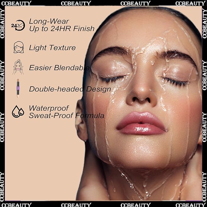CCbeauty 2pcs 2-IN-1 Matte Contour Concealer Stick Cool Tone with Blush,Cream Blendable Bronzer & Blusher for Cheeks & Lip,Long Lasting & Waterproof Contouring for Face Shaping Makeup,AMBER/SOFT AMBER-VivaGrace Women