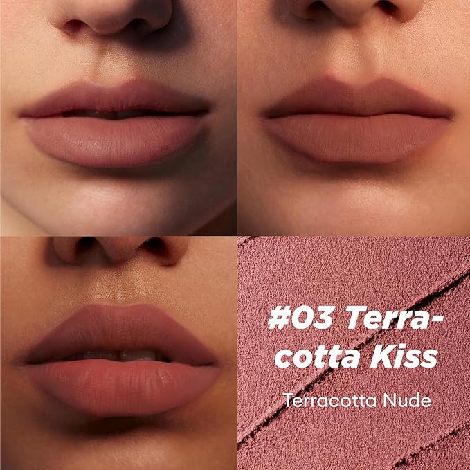 ITY Velvet Matte Finish Lip Stain-Mousse Textured Pudding Pot Lip Clay with Brush, Nude Shade, Dual-Use as Lipstick and Blush, Conceals Lip Lines, Rich Pigment, 0.21 oz (6g) in Terracotta Kiss-VivaGrace Women