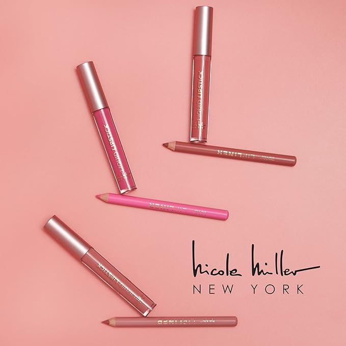 Nicole Miller Rosy Nudes Lip Collection | 6 Piece Set | 3 Luxurious Lip Liners & 3 Liquid Lip Sticks in Light Rose, Rosy Mauve, and Deep Peach-VivaGrace Women