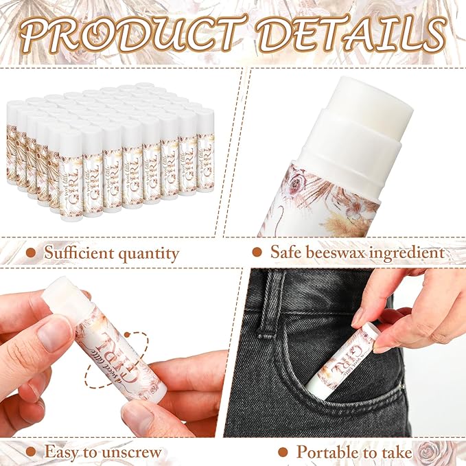 50 Pack Boho Baby Shower Lip Balm Party Supplies Bulk for Girls Guests Boys Baby Shower Gifts Neutral Gender Reveal Favors Prizes Souvenirs Winners Thank You Appreciation Gifts-VivaGrace Women